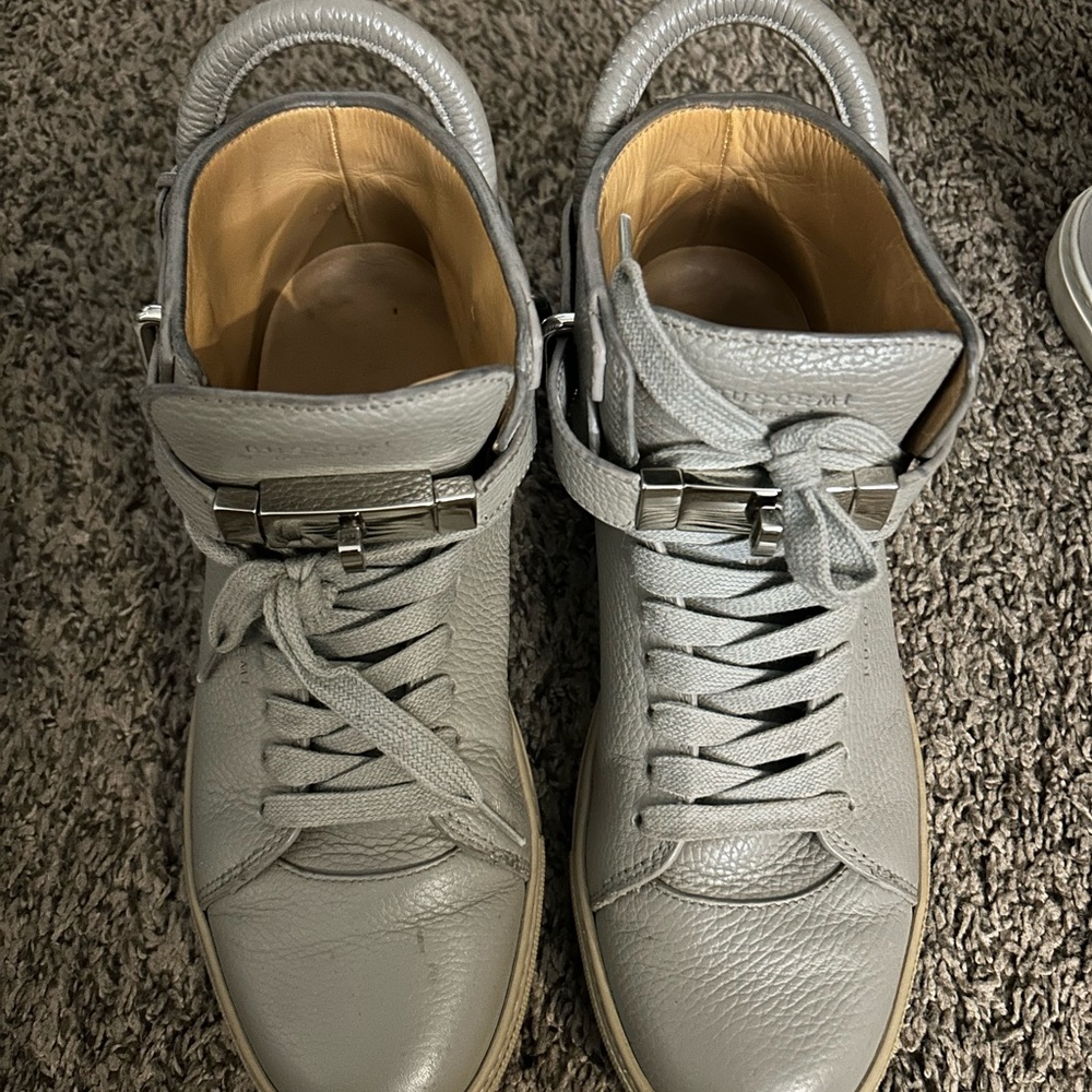 Buscemi Light Gray Leather High-Top Sneakers with Ankle Strap
